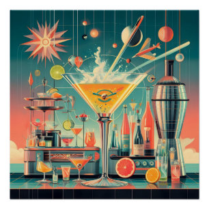 Poster Bar de Martini Citrus Futuriste Atomique du Milieu