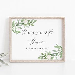 Poster Bar-dessert Mariage verdoyant et aux fleurs blanch
