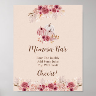 Poster Bar élégant Boho Mimosa à la citrouille d'automne