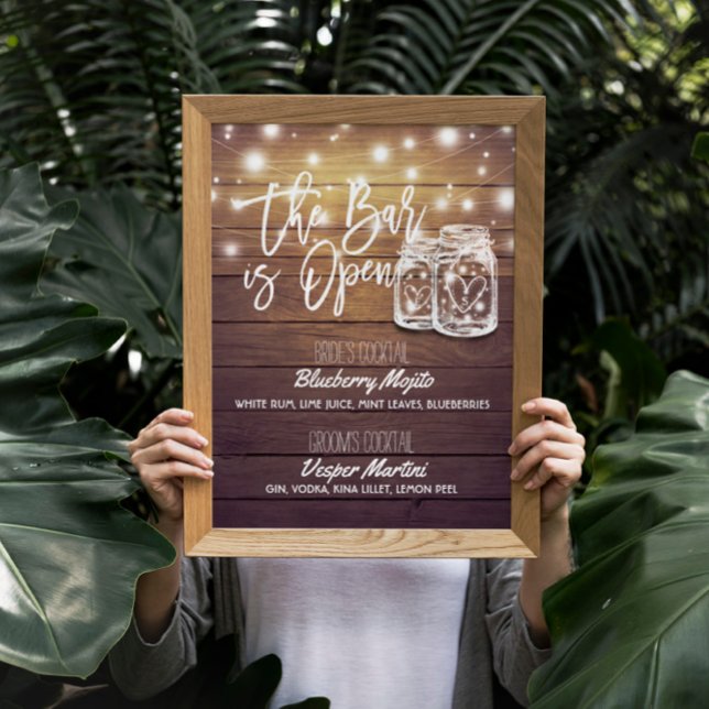 Poster Bar est ouvert Boisson Menu Mason Jars Mariage Sig (Créateur téléchargé)