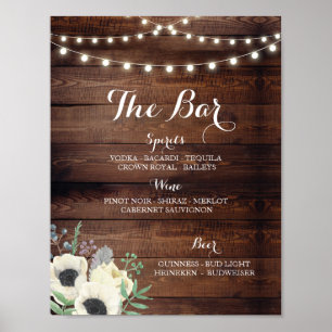 Poster Bar Floral Anémone Bois Signal Mariage Réception