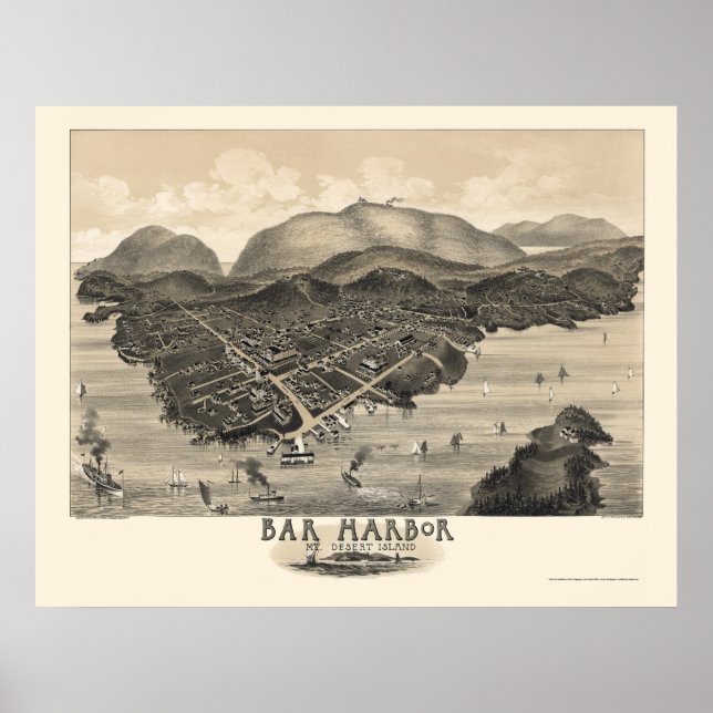 Poster Bar Harbour, ME Carte panoramique - 1886 (Devant)