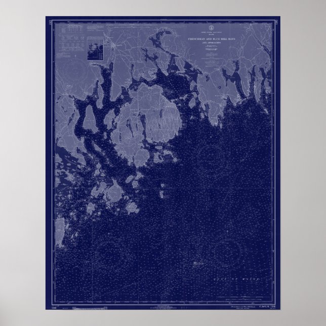 Poster Bar Harbour Mount Desert ME Map Carte Carte marine (Devant)