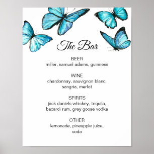 Poster Bar mariage beurré bleu aquarelle. Boisson d'alcoo