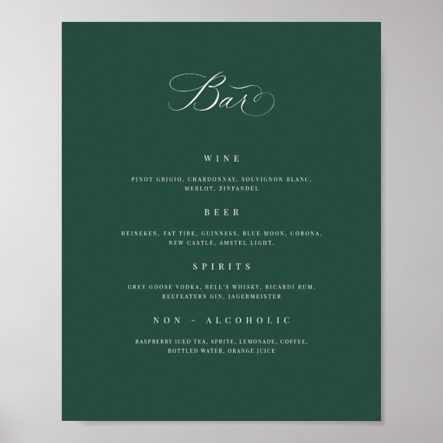 Poster Bar mariage Menu Boisson Signet de réception Poste (Devant)