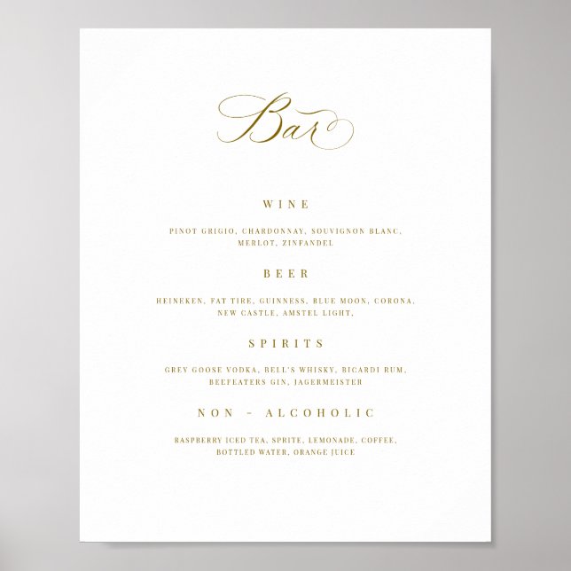 Poster Bar mariage Menu Boisson Signet de réception Poste (Devant)