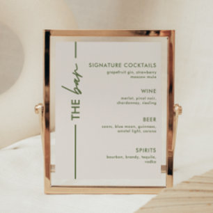Poster Bar Mariage minimaliste moderne gris et vert olive