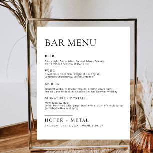 Poster Bar Mariage moderne Menu Minimaliste Mariage Boiss