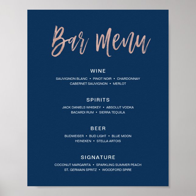 Poster Bar Mariage Rustique moderne Menu Signer Boissons (Devant)