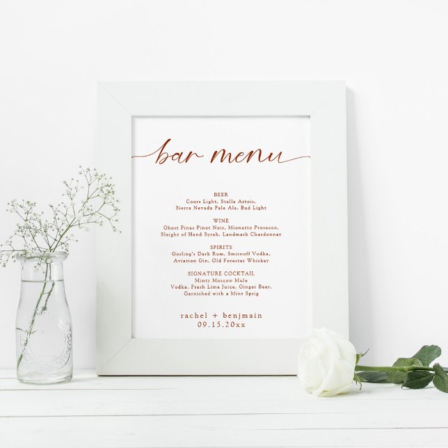 Poster Bar Menu Mariage Terracotta Rust Fall Minimal (Créateur téléchargé)