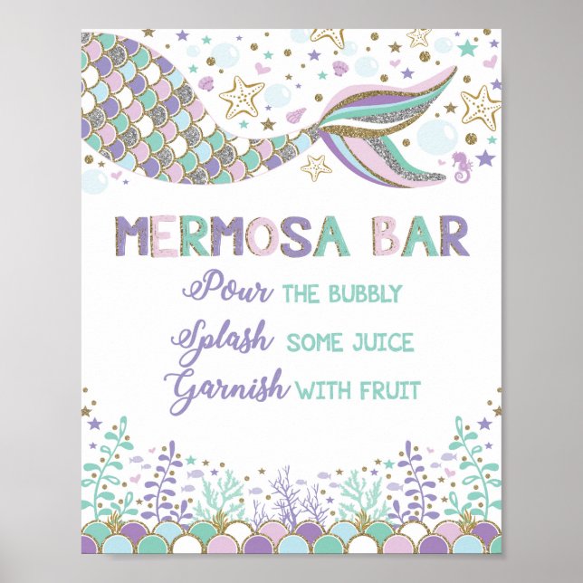 Poster Bar Mermosa Mermaid Mimosa Bar Signe Baby Shower (Devant)