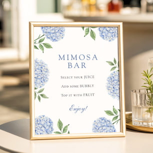 Poster Bar Mimosa à bordure classique d'hortensias bleus