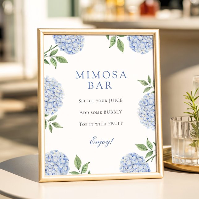 Poster Bar Mimosa à bordure classique d'hortensias bleus (Créateur téléchargé)