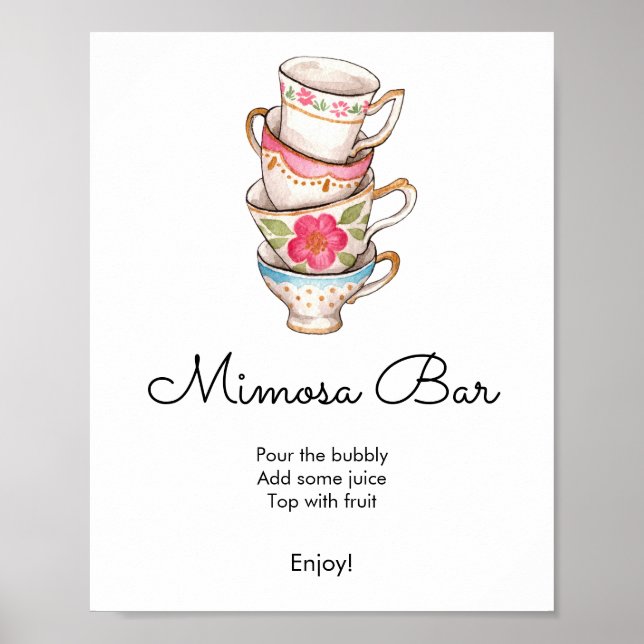 Poster Bar Mimosa de mariée moderne Blush et White Tea Pa (Devant)