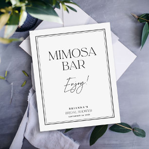 Poster Bar Mimosa Élégant Mariage Noir & Blanc