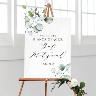 Poster Bar Mitzvah minimaliste aquarelle eucalyptus