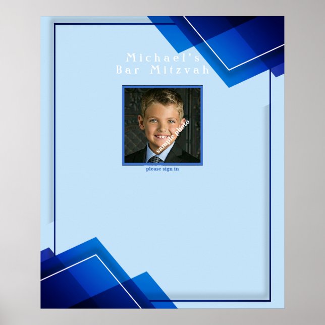 Poster Bar Mitzvahs géométrique bleu moderne (Devant)