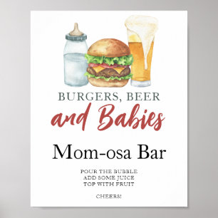Poster bar Momosa baby shower burgers et bière