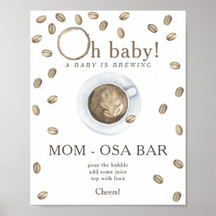 Poster Bar Momosa pour baby shower autour du café