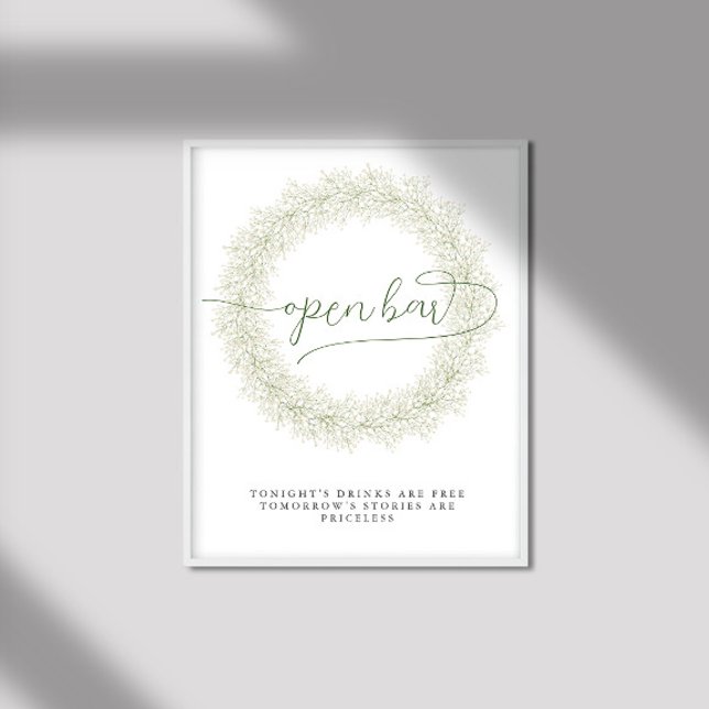 Poster Bar Ouvert Mariage Fleurs Blanches Classiques (Créateur téléchargé)