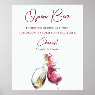 Poster Bar ouvert vin rouge et blanc élégant Mariage dans
