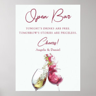 Poster Bar Ouvert Vin Rouge et Blanc Élégant Mariage Dans