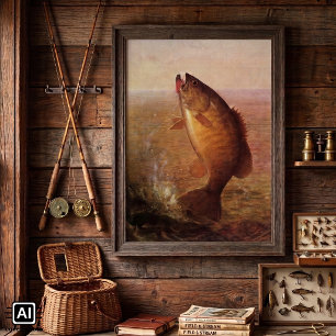 Poster Bar vintage à grande bouche, pêche sportive