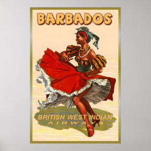 Poster Barbados British West Indian Airways Nouvelle Rétr