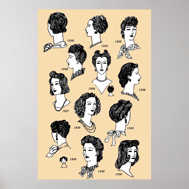 Poster Barber vintage coiffure 1940s fille rétro (Devant)