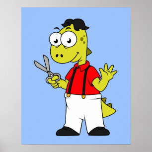 Poster Barbier À Rex Tyrannosaurus Avec Ciseaux.