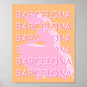Poster Barcelona Travel Art, Espagne, Orange, Rose