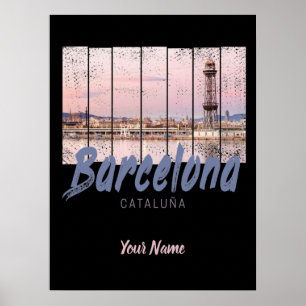 Poster Barcelone Catalogne coucher de soleil Skyline Espa