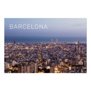 Poster Barcelone Catalogne Sunset Skyline Espagne Citysca