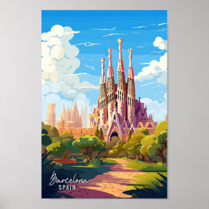 Poster Barcelone Espagne Art illustration de voyage vinta