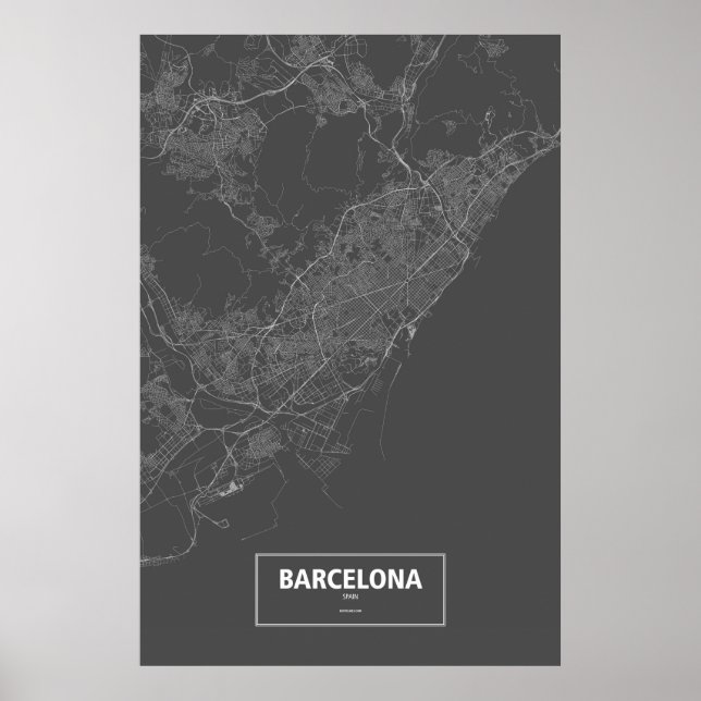 Poster Barcelone, Espagne (blanc sur noir) (Devant)