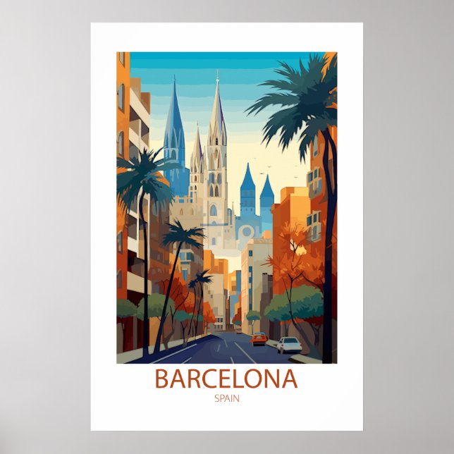 Poster Barcelone Espagne célèbres lieux de voyage (Devant)