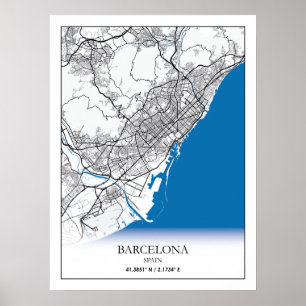 Poster Barcelone Espagne City Map Voyage Simple Minimal