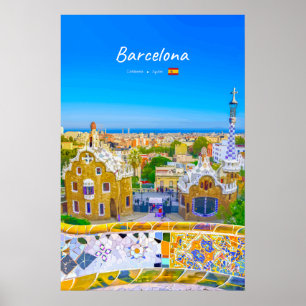 Poster Barcelone, Espagne - Parc Guell Mosaïque Gaudi