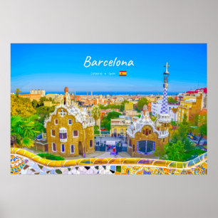 Poster Barcelone, Espagne - Parc Guell Mosaïque Gaudi
