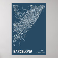 Barcelone Espagne Plan de la ville Ligne Art Blue 