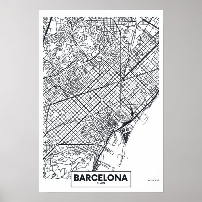 Poster Barcelone, Espagne | Plan de ville (Devant)
