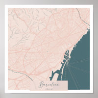 Barcelone Espagne Rose et Bleu jolie rue Script