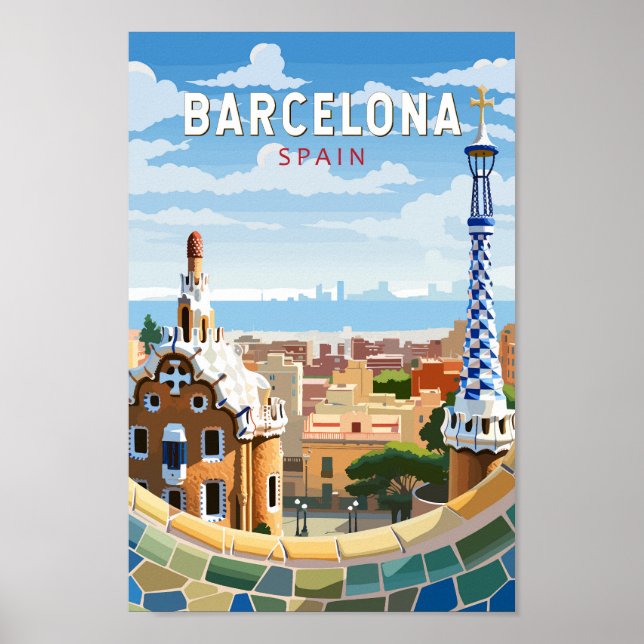Poster Barcelone Espagne Travel Art Vintage (Devant)