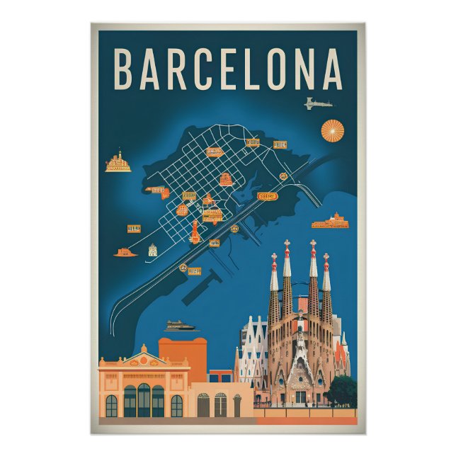 Poster Barcelone Espagne vintage (Devant)
