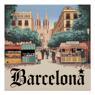 Poster Barcelone Espagne vintage