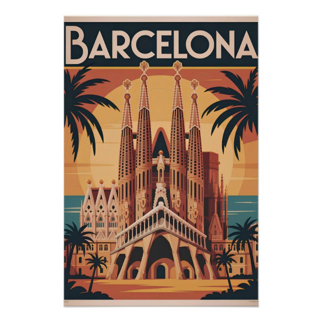 Poster Barcelone Espagne vintage (Devant)