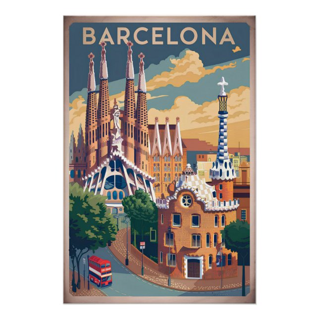 Poster Barcelone Espagne vintage (Devant)