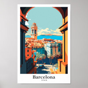 Poster Barcelone Espagne Voyage Art Vintage Illustration