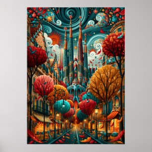 Poster Barcelone Psychedélique Cité Sagrada Familia