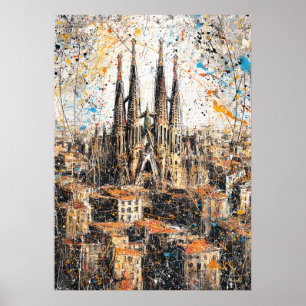 Poster Barcelone Sagrada Familia Peinture Abstraite au Go